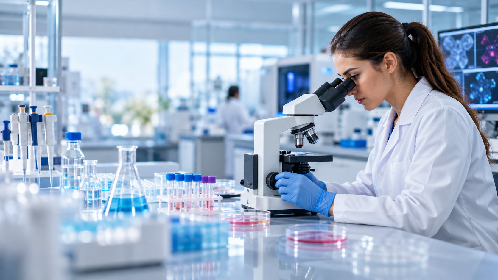 Microscopio en un entorno de laboratorio biomédico